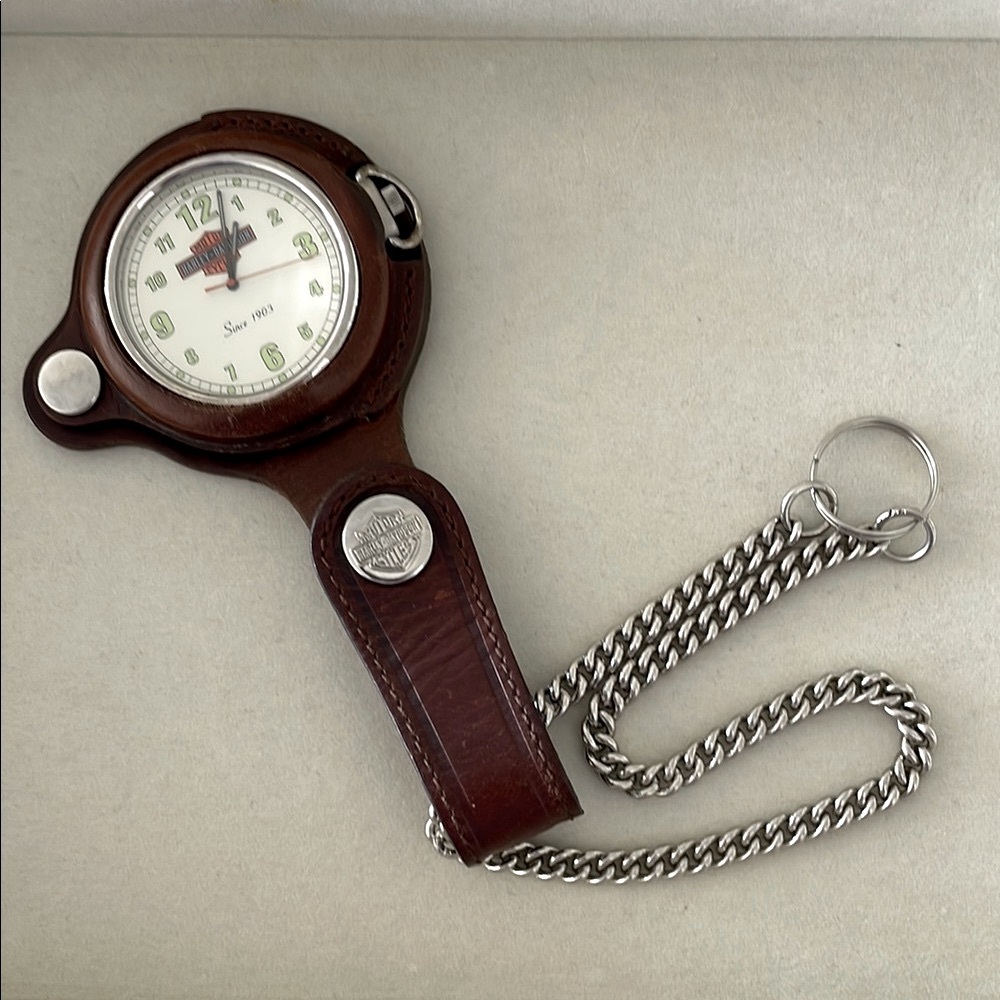 Used Vintage Harley-Davidson Bulova PocketWatch with Leather Holder/Chain
